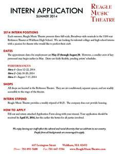 INTERN APPLICATION SUMMER 2014 REAGLE MUSIC THEATRE