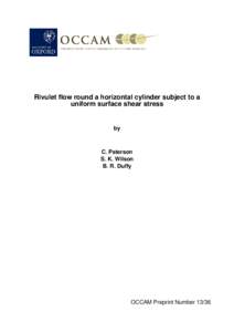 Rivulet flow round a horizontal cylinder subject to a uniform surface shear stress by  C. Paterson