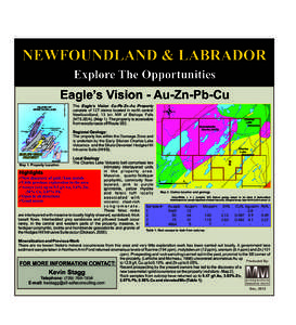 NEWFOUNDLAND & LABRADOR Explore The Opportunities Eagle’s Vision - Au-Zn-Pb-Cu The Eagle’s Vision Cu-Pb-Zn-Au Property consists of 127 claims located in north central Newfoundland, 13 km NW of Bishops Falls