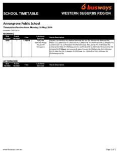 WESTERN SUBURBS REGION  SCHOOL TIMETABLE Annangrove Public School Timetable effective from Monday 19 May 2014 Amended[removed]