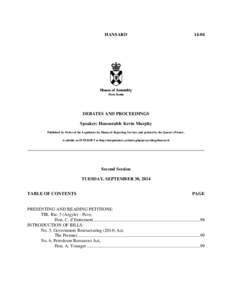 HANSARD[removed]DEBATES AND PROCEEDINGS Speaker: Honourable Kevin Murphy