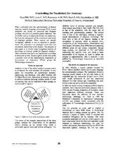 Controlling the Vocabulary for Anatomy Baud RH, PhD, Lovis C, MD, Rassinoux A-M, PhD, Ruch P, MS, Geissbuhler A, MD Medical Informatics Division, University Hospitals of Geneva, Switzerland