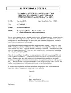 SUPERVISORY LETTER NATIONAL CREDIT UNION ADMINISTRATION OFFICE OF EXAMINATION AND INSURANCE 1775 DUKE STREET, ALEXANDRIA, VA[removed]DATE: