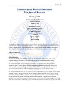 Page |1  Louisiana State Board of Embalmers And Funeral Directors Minutes for the Meeting of the