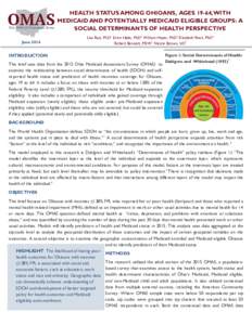 HEALTH STATUS AMONG OHIOANS, AGES 19-64, WITH MEDICAID AND POTENTIALLY MEDICAID ELIGIBLE GROUPS: A SOCIAL DETERMINANTS OF HEALTH PERSPECTIVE JuneLisa Raiz, PhD1 Erinn Hade, PhD2 William Hayes, PhD3 Elisabeth Root,