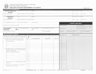 MISSOUR I DEPAR TM ENT OF SOC IA L SERVIC ES DIVI SION OF FAMILY SERVICE S DECLARATION AND ASSESSMENT OF ASSETS  TELEPHONE NUMBER