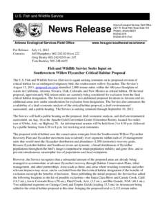 U.S. Fish and Wildlife Service  News Release Arizona Ecological Services Field Office  Arizona Ecological Services Field Office