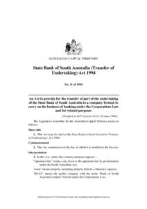 AUSTRALIAN CAPITAL TERRITORY  State Bank of South Australia (Transfer of Undertaking) Act 1994 No. 31 of 1994