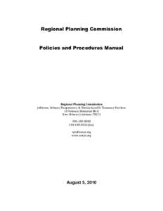 Regional Planning Commission  Policies and Procedures Manual Regional Planning Commission Jefferson, Orleans, Plaquemines, St. Bernard and St. Tammany Parishes