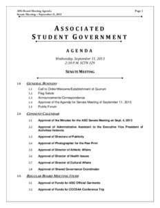 ASG Board Meeting Agenda Senate Meeting – September 11, 2013 Page 1  ASSOCIATED