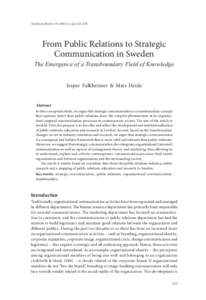 Nordicom Review, ppFrom Public Relations to Strategic Communication in Sweden  The Emergence of a Transboundary Field of Knowledge