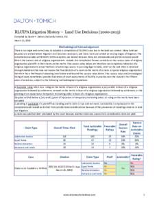 RLUIPA Litigation History – Land Use DecisionsCompiled by Daniel P. Dalton, Dalton & Tomich, PLC March 11, 2016 Methodological Acknowledgement There is no single and correct way to tabulate a compilation o