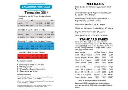 2014 DATES Easter Sunday for the Easter Eggspress on the 20 April. Timetables 2014