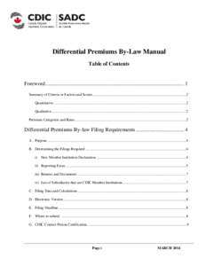 Differential Premiums By-Law Manual Table of Contents Foreword ........................................................................................................ 1 Summary of Criteria or Factors and Scores ........