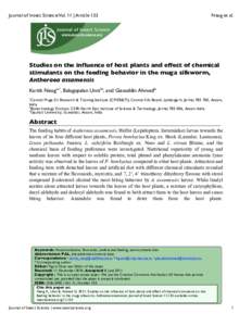 Journal of Insect Science: Vol. 11 | Article 133  Neog et al. Studies on the influence of host plants and effect of chemical stimulants on the feeding behavior in the muga silkworm,