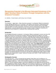 Recognizing Potential in the Bitumen Saturated Dolostones of the Upper Devonian Nisku Formation Through Comparison with the Grosmont Formation