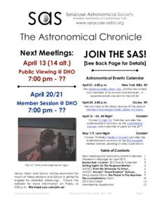 Next Meetings: Aprilalt.) JOIN THE SAS! [See Back Page for Details]