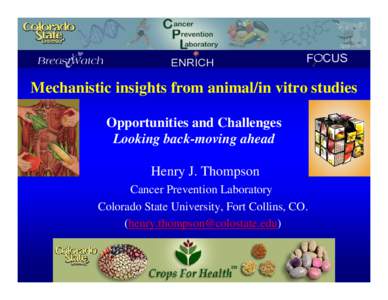 Mechanistic insights from animal/in vitro studies Opportunities and Challenges Looking back-moving ahead Henry J. Thompson Cancer Prevention Laboratory Colorado State University, Fort Collins, CO.