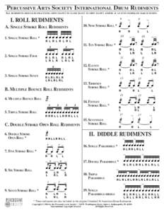 Percussive Arts Society International Drum Rudiments All rudiments should be practiced: open (slow) to close (fast) to open (slow) and/or at an even moderate march tempo. I. Roll Rudiments 10. Nine Stroke Roll *