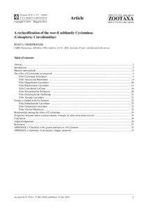 Zootaxa, A reclassification of the weevil subfamily Cyclominae...