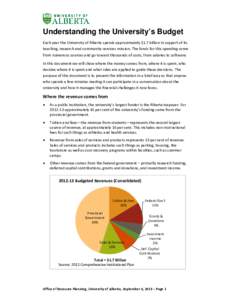 Understanding the University’s Budget Each year the University of Alberta spends approximately $1.7 billion in support of its teaching, research and community services mission. The funds for this spending come from num