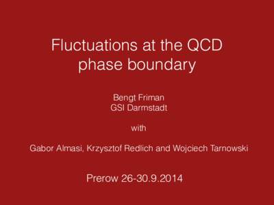 Fluctuations at the QCD phase boundary Bengt Friman GSI Darmstadt !