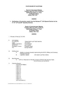 STATE BOARD OF ELECTIONS  Board of Canvassers Meeting Tuesday, March 23, 2010, 12:00 p.m. th State Board Offices, 4 Floor