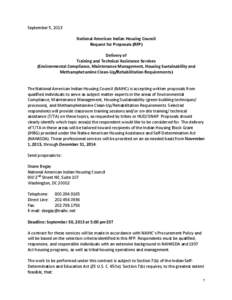 September	
  5,	
  2013	
    	
   National	
  American	
  Indian	
  Housing	
  Council	
   Request	
  for	
  Proposals	
  (RFP)	
   	
  