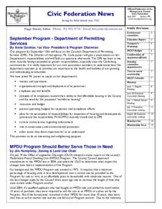 Civic Federation News Serving the Public Interest since 1925 Peggy Dennis, Editor - Phone: Email:   September Program - Department of Permitting