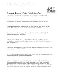 The 1828 Campaign of Andrew Jackson and the Growth of Party Politics — http://edsitement.neh.gov/view_lesson_plan.asp?id=538 Analyzing Changes in Voter Participation, Part 1 1. Cite evidence that shows the general tren