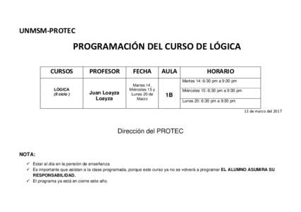 UNMSM-PROTEC  PROGRAMACIÓN DEL CURSO DE LÓGICA CURSOS  PROFESOR