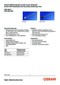 Silizium-PIN-Fotodiode mit sehr kurzer Schaltzeit Silicon PIN Photodiode with Very Short Switching Time SFH 203 P SFH 203 PFA  SFH 203 P