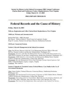 Society for History in the Federal Government 2003 Annual Conference