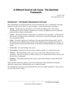 A Different Kind of Life Cycle: The Zachman Framework David C. Hay Essential Strategies, Inc.  Introduction – The System Development Life Cycle