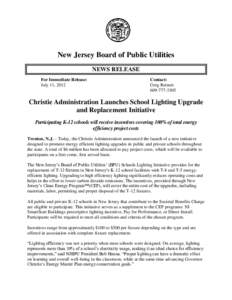 New Jersey Board of Public Utilities NEWS RELEASE For Immediate Release: July 11, 2012  Contact: