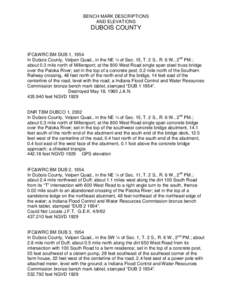 BENCH MARK DESCRIPTIONS AND ELEVATIONS DUBOIS COUNTY  IFC&WRC BM DUB 1, 1954