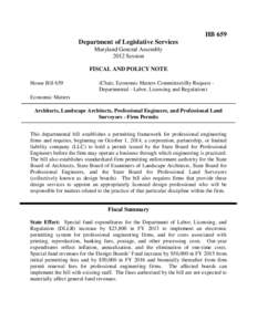 2012 Regular Session - Fiscal and Policy Note for House Bill 659