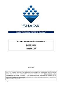 SHAPA TECHNICAL PAPER 10 (Revised)  SIZING OF EXPLOSION RELIEF VENTS DAVID BURN FIKE UK LTD