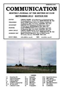 ISSN[removed]COMMUNICATION MONTHLY JOURNAL OF THE BRITISH DX CLUB SEPTEMBER 2013 EDITION 466 EDITOR