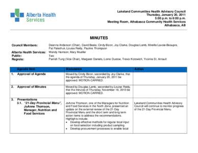 True North Health Advisory Council Minutes January 20, 2011