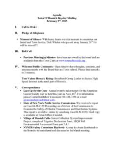 Agenda Town Of Hoosick Regular Meeting February 9th, 2015 I.  Call to Order