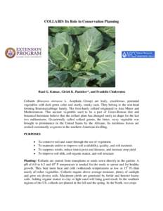 COLLARD: Its Role in Conservation Planning  Rani G. Kumar, Girish K. Panicker*, and Franklin Chukwuma Collards (Brassica oleracea L. Acephala Group) are leafy, cruciferous, perennial vegetables with dark green color and 
