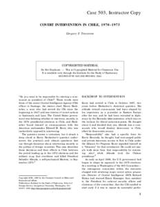 Case 503, Instructor Copy COVERT INTERVENTION IN CHILE, 1970–1973 Gregory F. Treverton