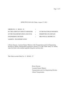 Page 1 of 8  EFFECTIVE 8:00 A.M. Friday, August 17, 2012 ORDER NO[removed]ROAD - 38