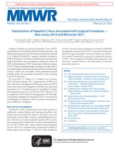 Please note: An erratum has been published for this issue. To view the erratum, please click here.  Morbidity and Mortality Weekly Report Weekly / Vol[removed]No. 7	  February 27, 2015