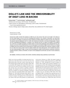 TECHNICAL COMMENT doi:j01041.x DOLLO’S LAW AND THE IRREVERSIBILITY OF DIGIT LOSS IN BACHIA Frietson Galis,1,2,3 Jan W. Arntzen,1 and Russell Lande4
