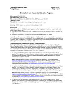 College of Dietitians of BC Policy Manual Policy: Bd-07 Page 1 of 2