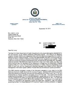 STATE OF NEW YORK OFFICE OF THE MEDICAID INSPECTOR GENERAL 800 North Pearl Street Albany. New York[removed]ANDREW M. CUOMO GOVERNOR