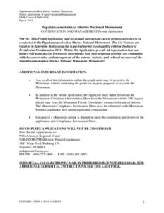 Papahānaumokuākea Marine National Monument Permit Application – Conservation and Management OMB Control # [removed]Page 1 of 13  Papahānaumokuākea Marine National Monument