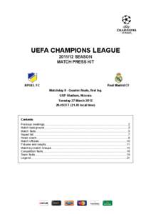 UEFA CHAMPIONS LEAGUE[removed]SEASON MATCH PRESS KIT